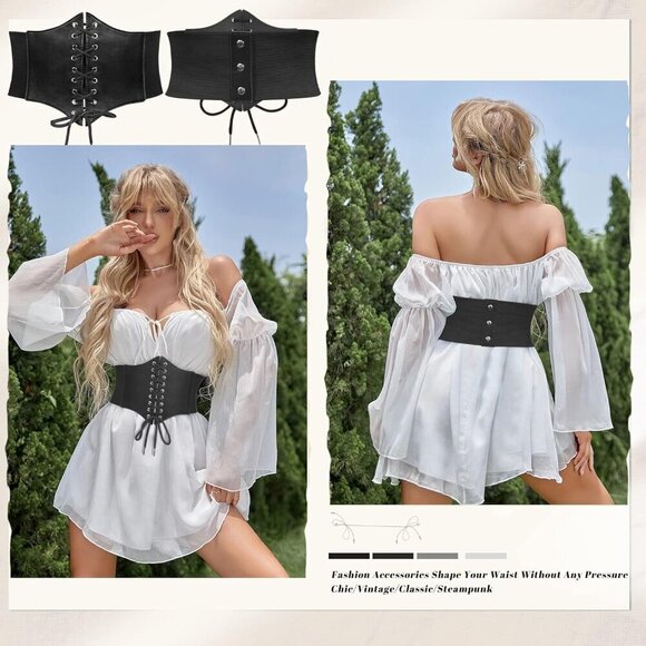 Women’s Elastic Costume Waist Belt Lace-up Tied Waspie Corset Belts for Women main image 6